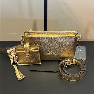 Nanette Lepore |  Gold Crossbody Bag Set w/ Matching Wallet, Bag Charm